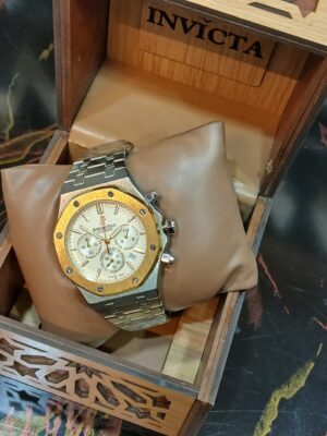 ساعة رجالى معدن ميرور أوريجينال أستيك سيلفر مينا بيضاء بأطار جولد