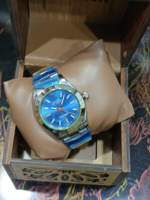 ساعة روليكس رجالى ميناء كحلى أستيك معدن سيلفر