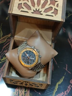 ساعة يد رجالى أديمار بوجاتلى أستيك سيلفر معدن مينا سوداء