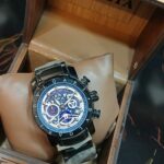 ساعة يد رجالى أسود معدن مينا بيضاء قفل مختوم