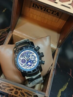 ساعة يد رجالى أسود معدن مينا بيضاء قفل مختوم